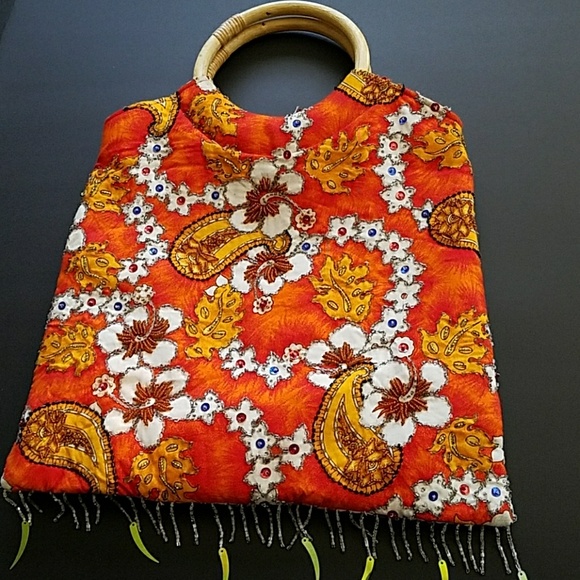 MYSTIQUE BEADED TROPICAL SATCHEL BAG - Picture 8 of 8